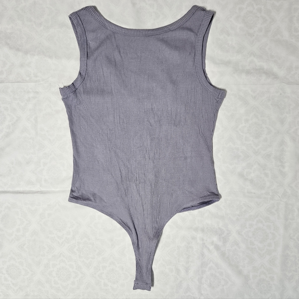 Lulus Womens XL Purple Lavender Ribbed Bodysuit Tank Top Snap Bottom Scoop Back